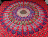 Sanganer Peacock Mandala Cotton Tapestry Tablecloth Bedspread Twin Full - Sweet Us