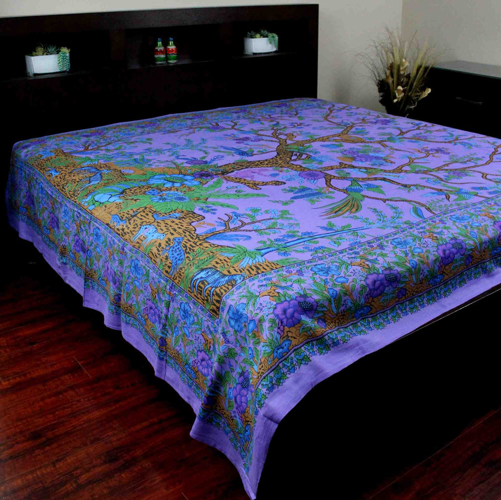 Handmade Cotton Tree of Life Tapestry Throw Tablecloth Spread Twin Full Purple - Sweet Us