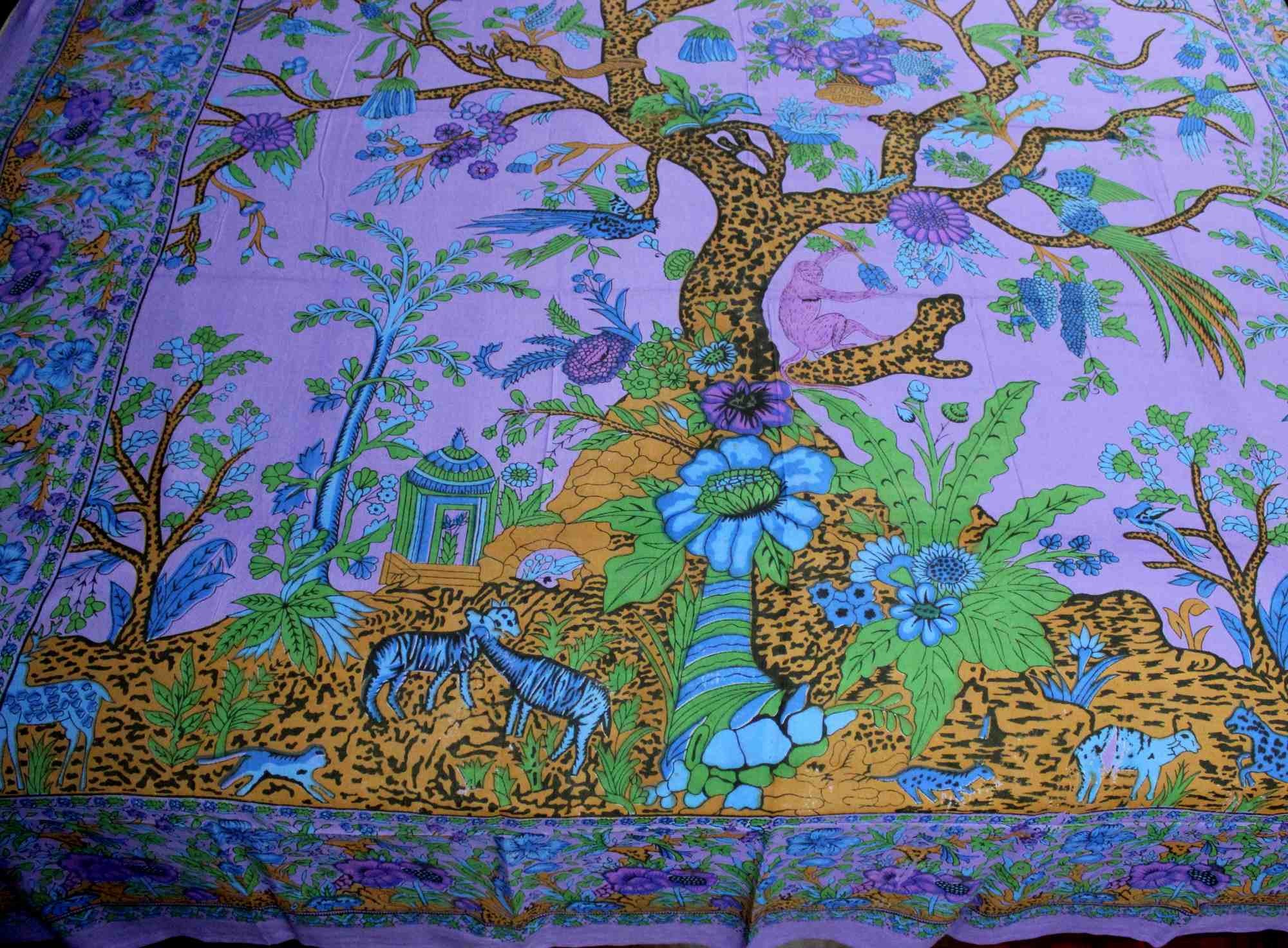 Handmade Cotton Tree of Life Tapestry Throw Tablecloth Spread Twin Full Purple - Sweet Us