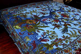 Cotton Tree of Life Bed sheet Full Queen Tapestry Tablecloth Rectangle Blue