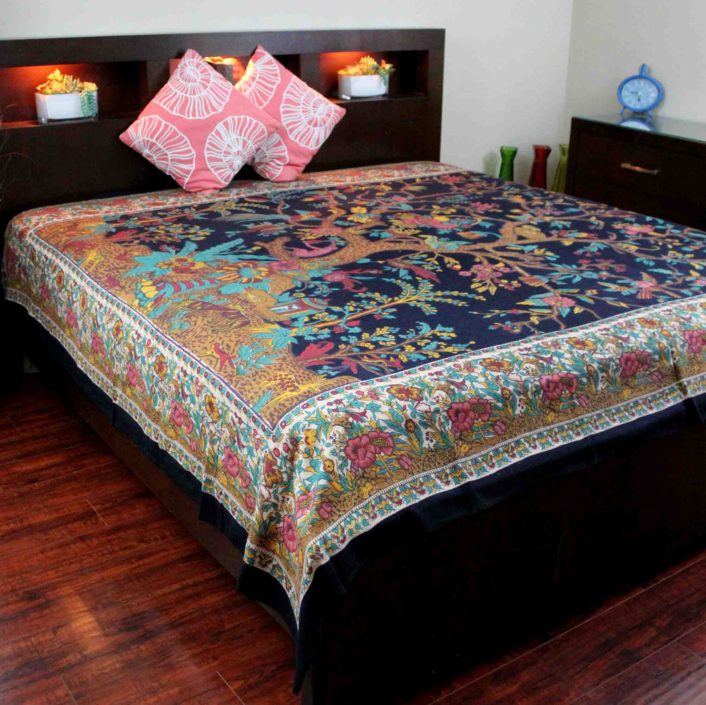 Tree of Life Tapestry Wall Hanging Cotton Tablecloth Bedspread Twin Full Black - Sweet Us