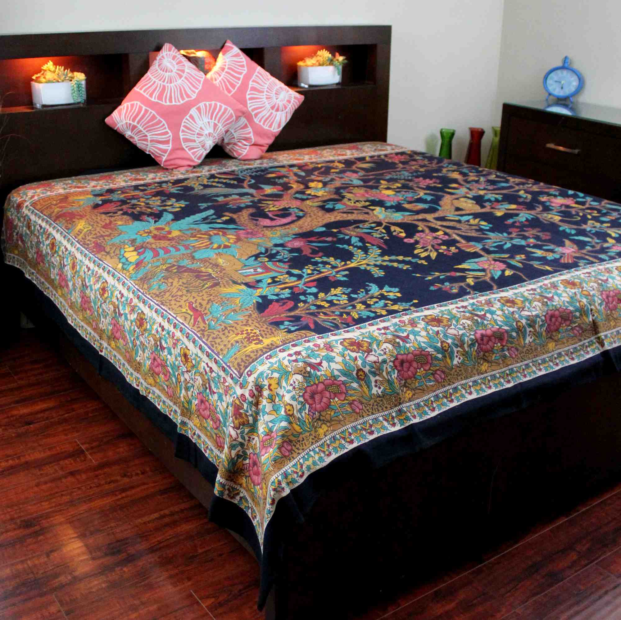 Tree of Life Tapestry Wall Hanging Cotton Tablecloth Bedspread Twin Full Black - Sweet Us