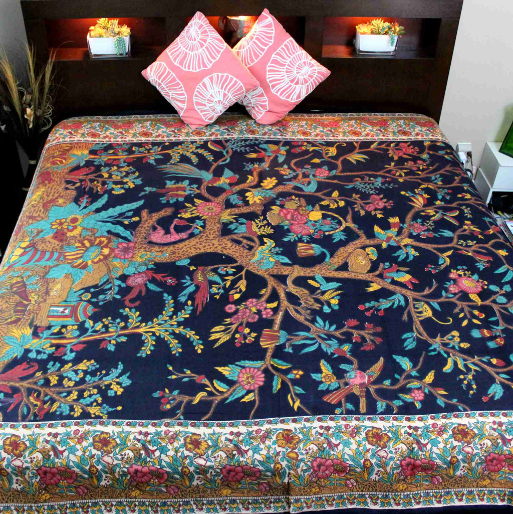 Tree of Life Tapestry Wall Hanging Cotton Tablecloth Bedspread Twin Full Black - Sweet Us