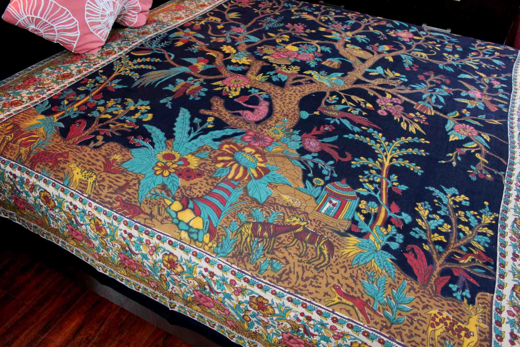 Tree of Life Tapestry Wall Hanging Cotton Tablecloth Bedspread Twin Full Black - Sweet Us