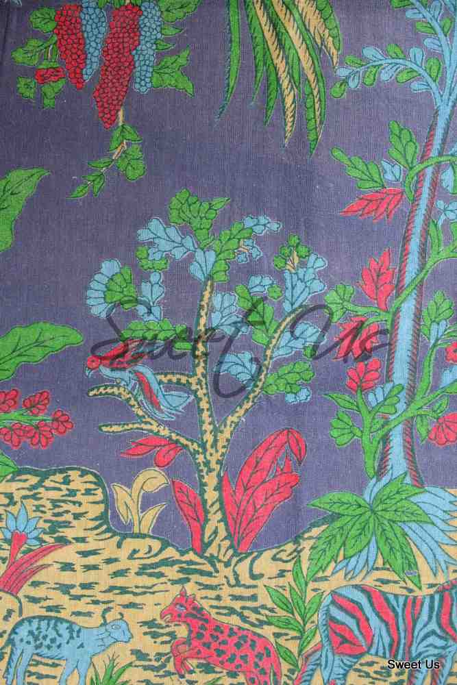 Cotton Tree of Life Floral Tablecloth Rectangle Navy Blue Kitchen Dining Linen