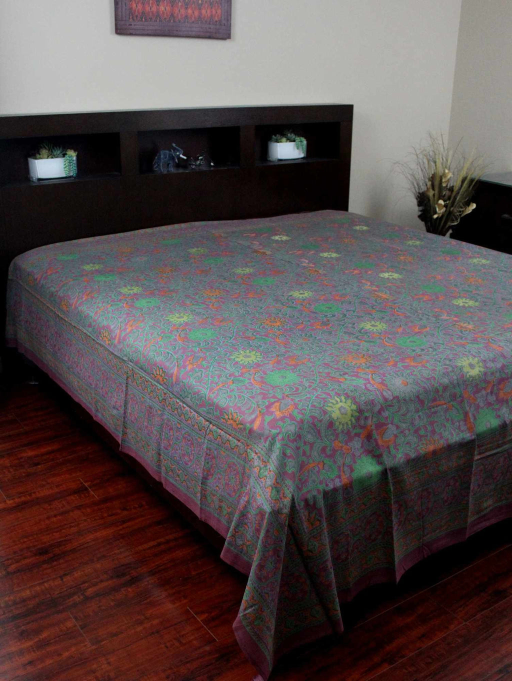 Handmade 100% Cotton Sunflower Tapestry Spread Tablecloth Burgundy Twin 70x104 - Sweet Us