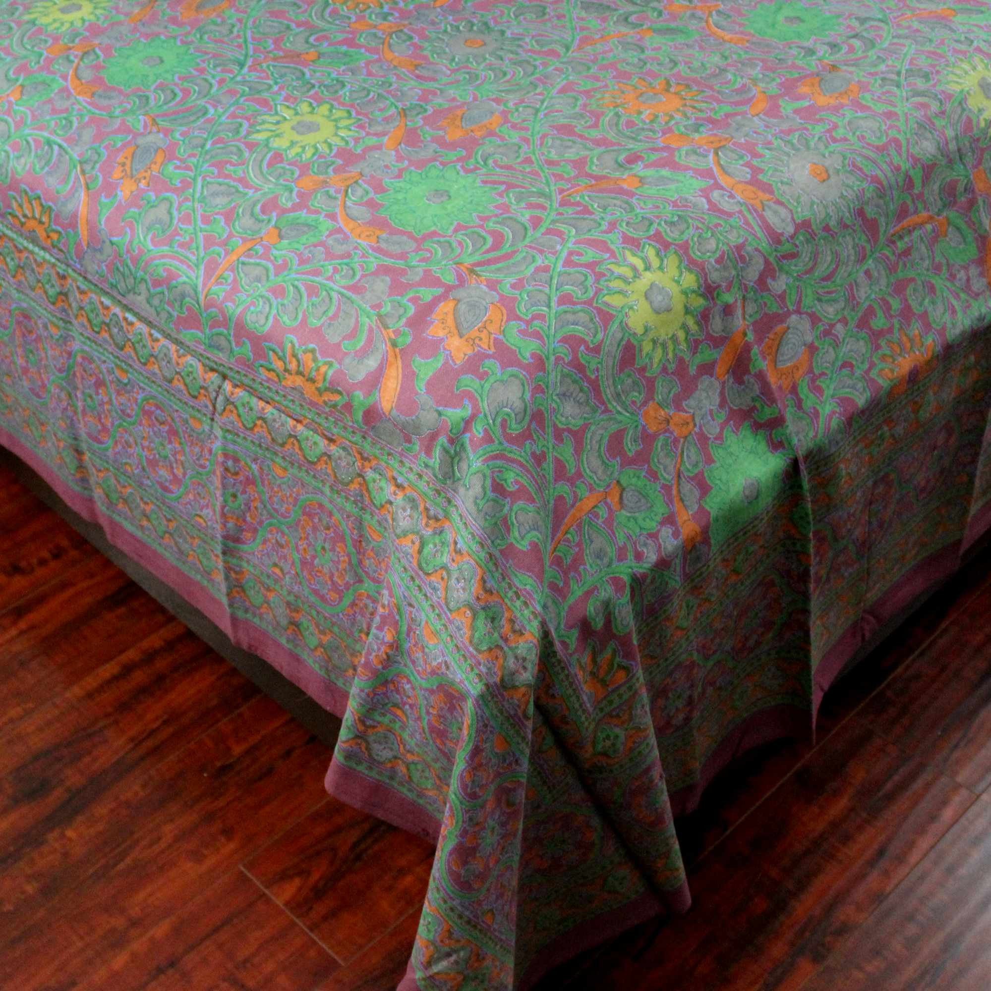 Handmade 100% Cotton Sunflower Tapestry Spread Tablecloth Burgundy Twin 70x104 - Sweet Us