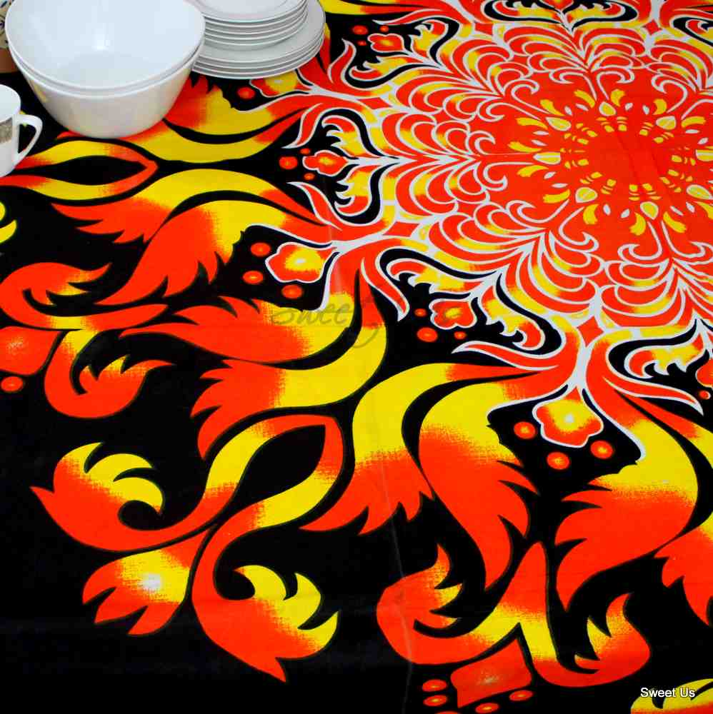 Cotton Possibility Flame Tablecloth Rectangle Black Tropical Dining Linen