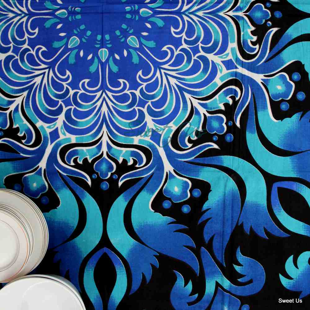 Cotton Possibility Flame Tablecloth Rectangle Blue Black Kitchen Dining Linen