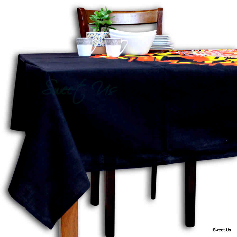 Cotton Possibility Flame Tablecloth Rectangle Black Tropical Dining Linen