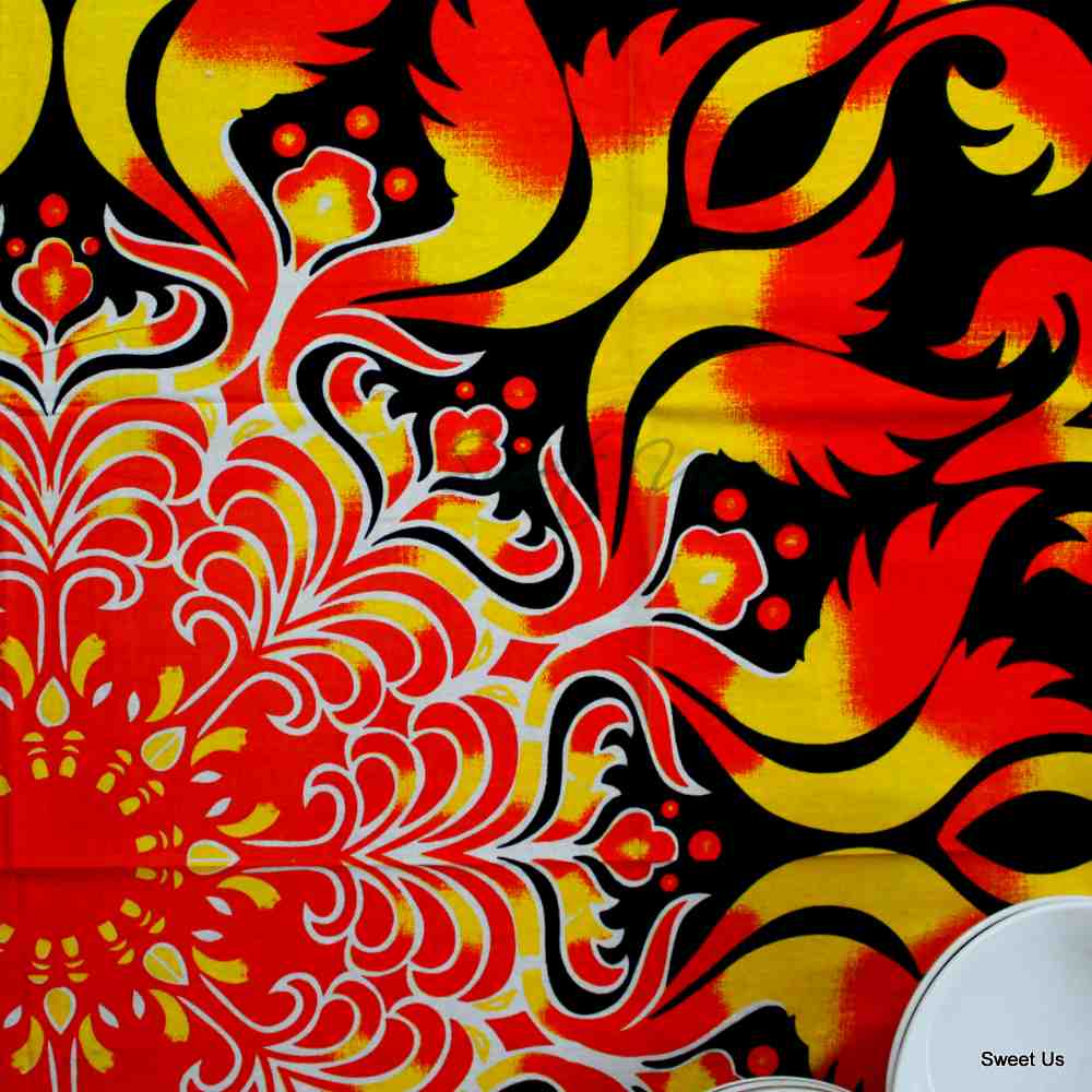 Cotton Possibility Flame Tablecloth Rectangle Black Tropical Dining Linen