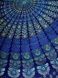 Handmade 100% Cotton Sanganer Peacock Mandala Tapestry Spread Queen 106x106 Blue - Sweet Us