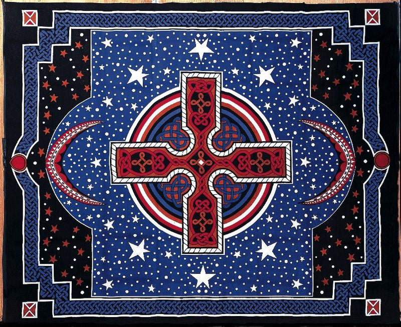 Handmade Cotton Celestial Celtic Cross Bedspread Tapestry Tablecloth Full Blue - Sweet Us