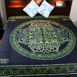 Celtic Circle Wheel Of Life Cotton Tapestry Spread Twin Full Queen King Green Black - Sweet Us