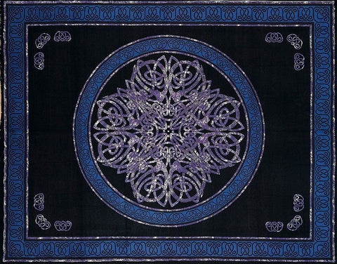 Handmade Cotton Celtic Circle Wheel Of Life Tapestry Spread Full Purple Black - Sweet Us