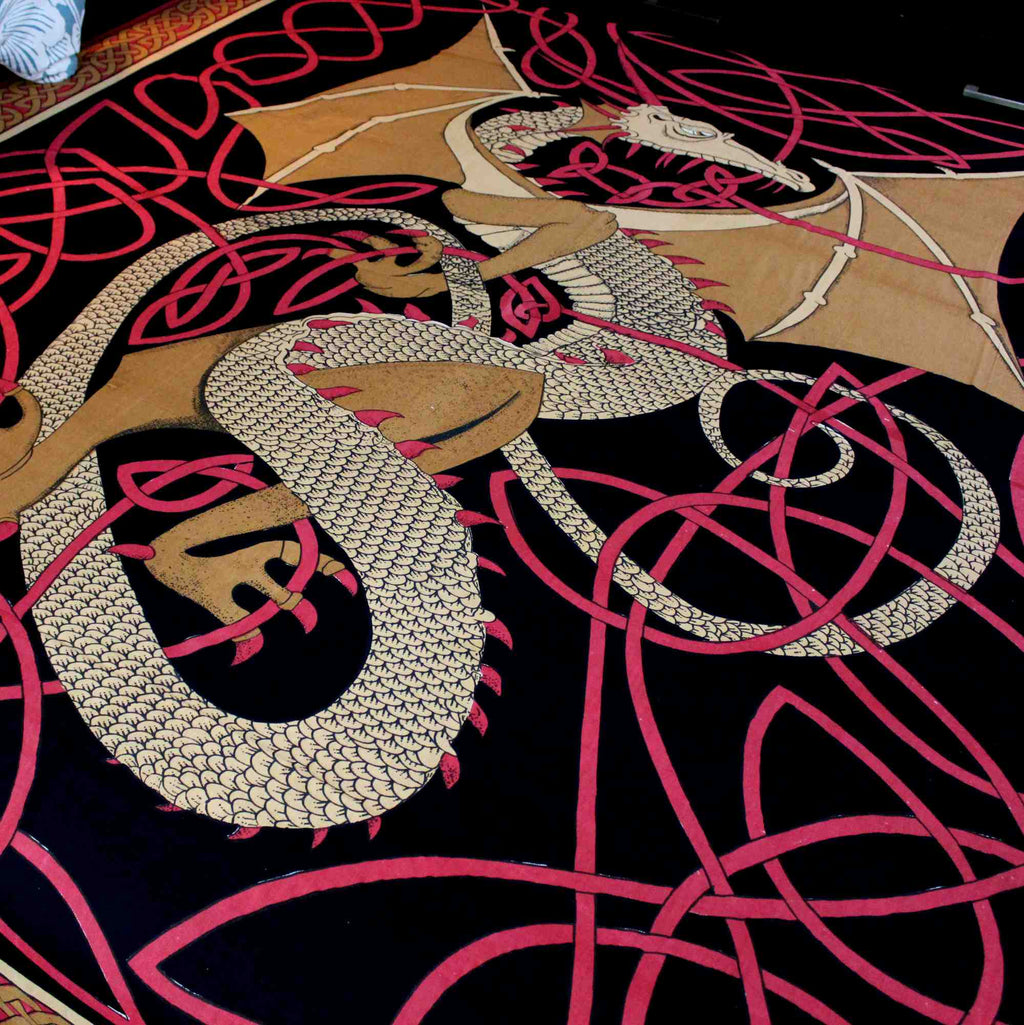 Cotton Celtic Dragon Tapestry Tablecloth Thin Bedspread Twin Full Red - Sweet Us