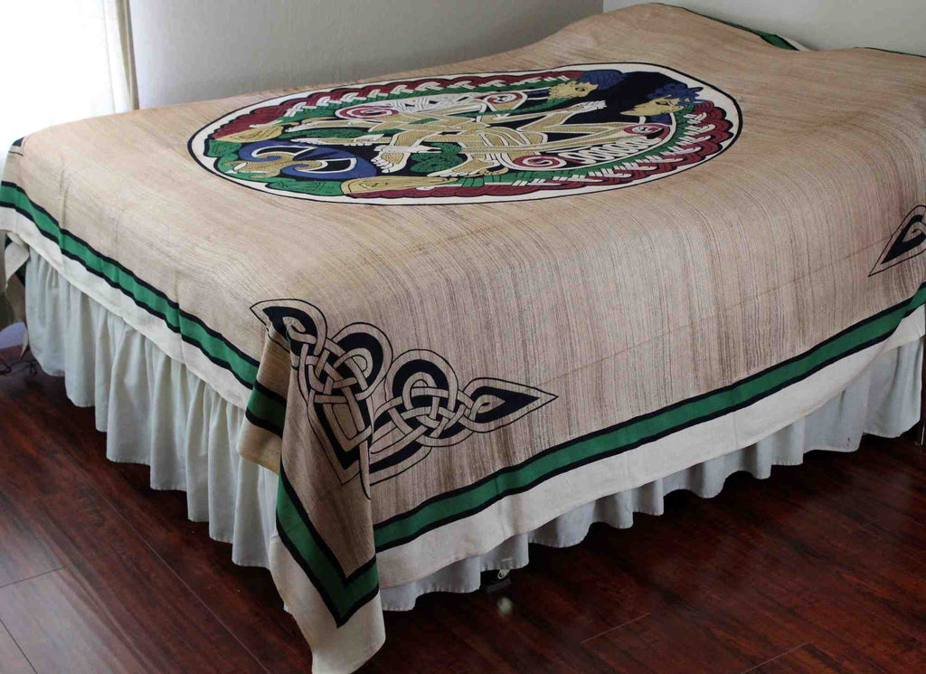 Unique Handmade Cotton Celtic Lovers Tapestry Tablecloth Bedspread Tan Full - Sweet Us