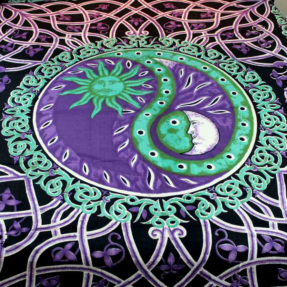 Celestial Yin Yang Tapestry Cotton Tablecloth Purple Celtic Bedspread Twin Full - Sweet Us