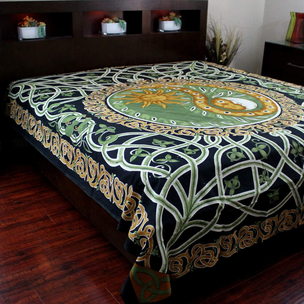 Celestial Yin Yang Tapestry Cotton Tablecloth Copper Celtic Bedspread Twin Full - Sweet Us