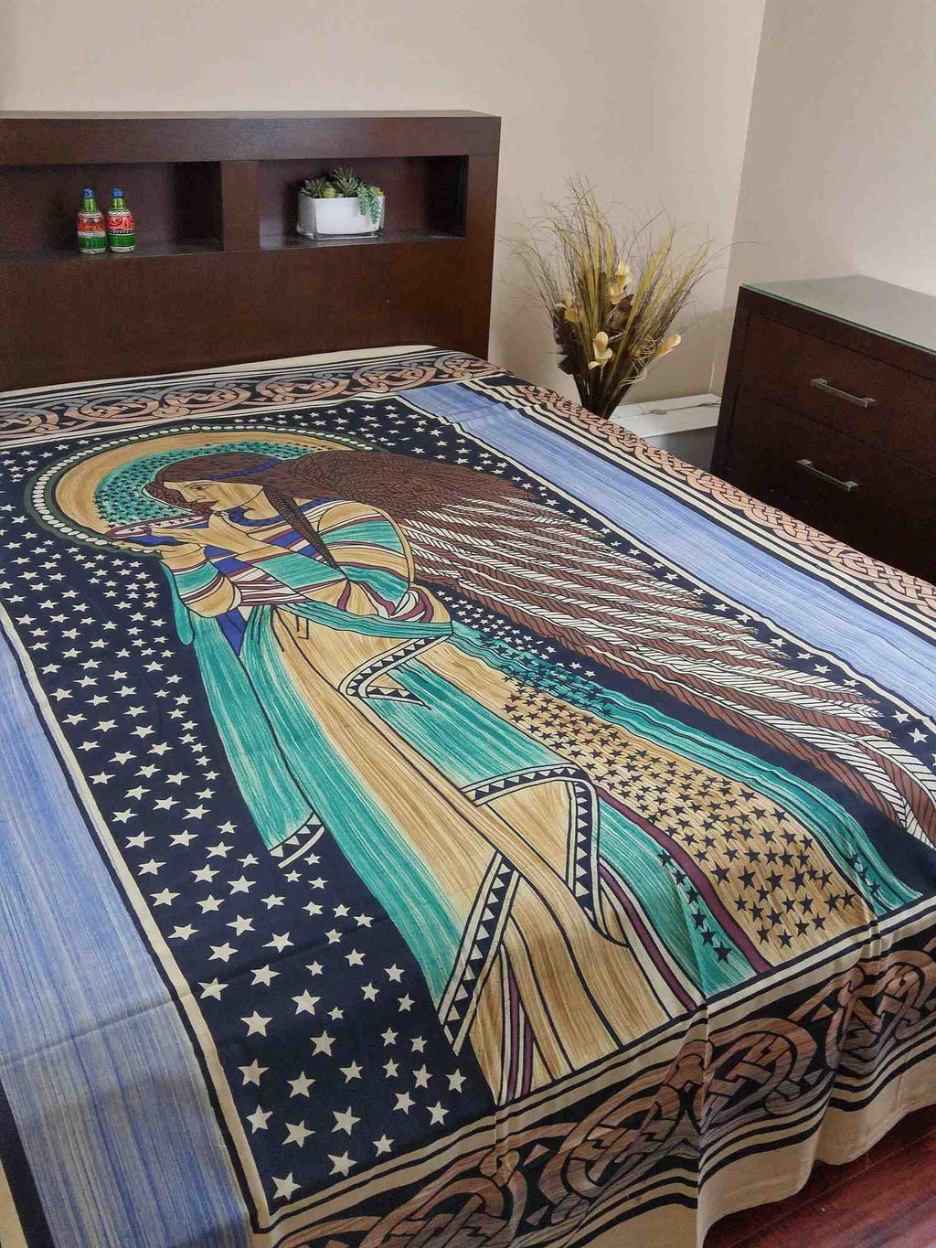 Handmade Cotton Celtic Peace Angel Tapestry Tablecloth Coverlet Throw 88x106 Inches - Sweet Us