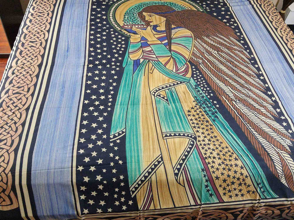 Handmade Cotton Celtic Peace Angel Tapestry Tablecloth Coverlet Throw 88x106 Inches - Sweet Us