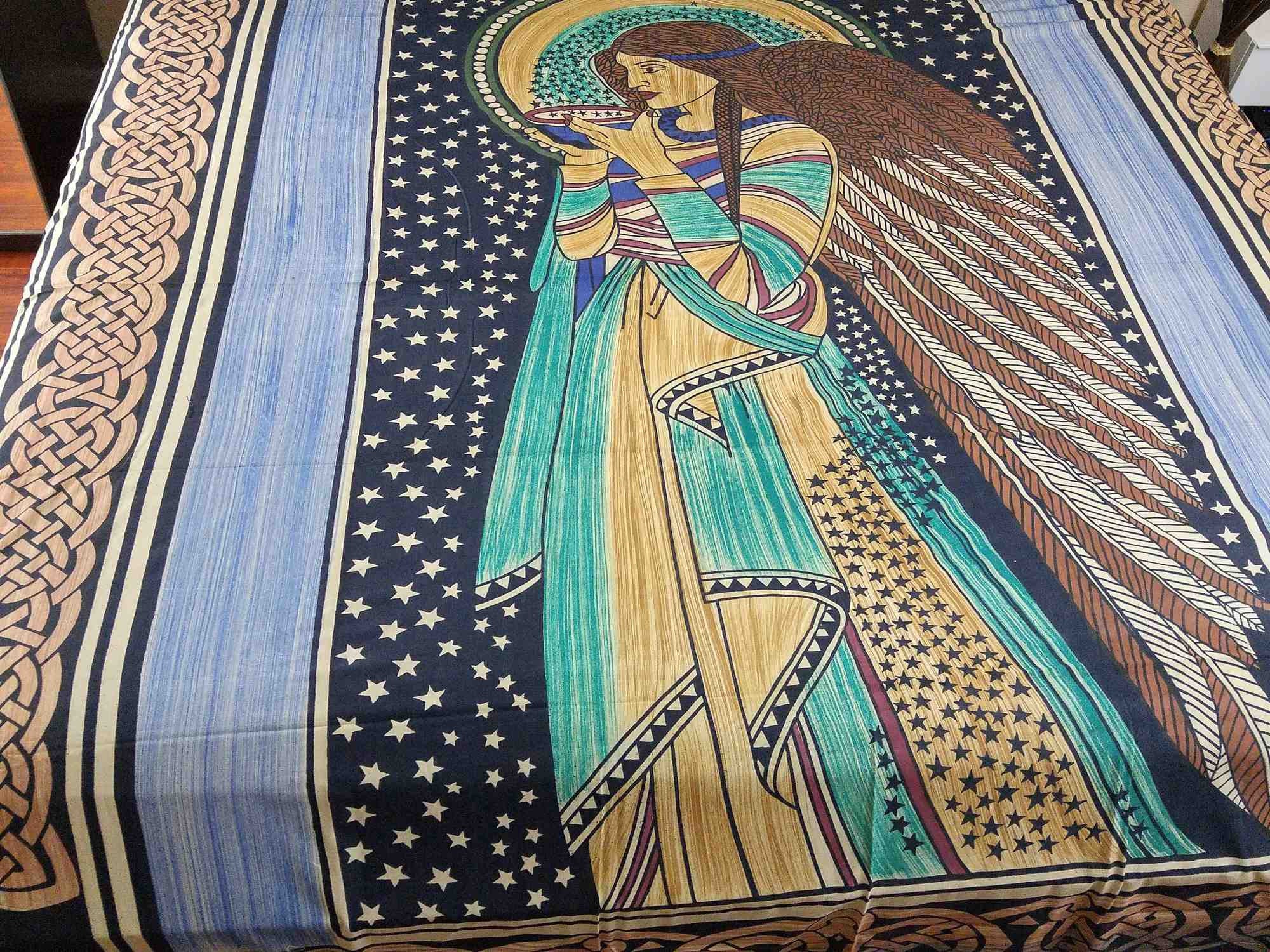 Handmade Cotton Celtic Peace Angel Tapestry Tablecloth Coverlet Throw 88x106 Inches - Sweet Us
