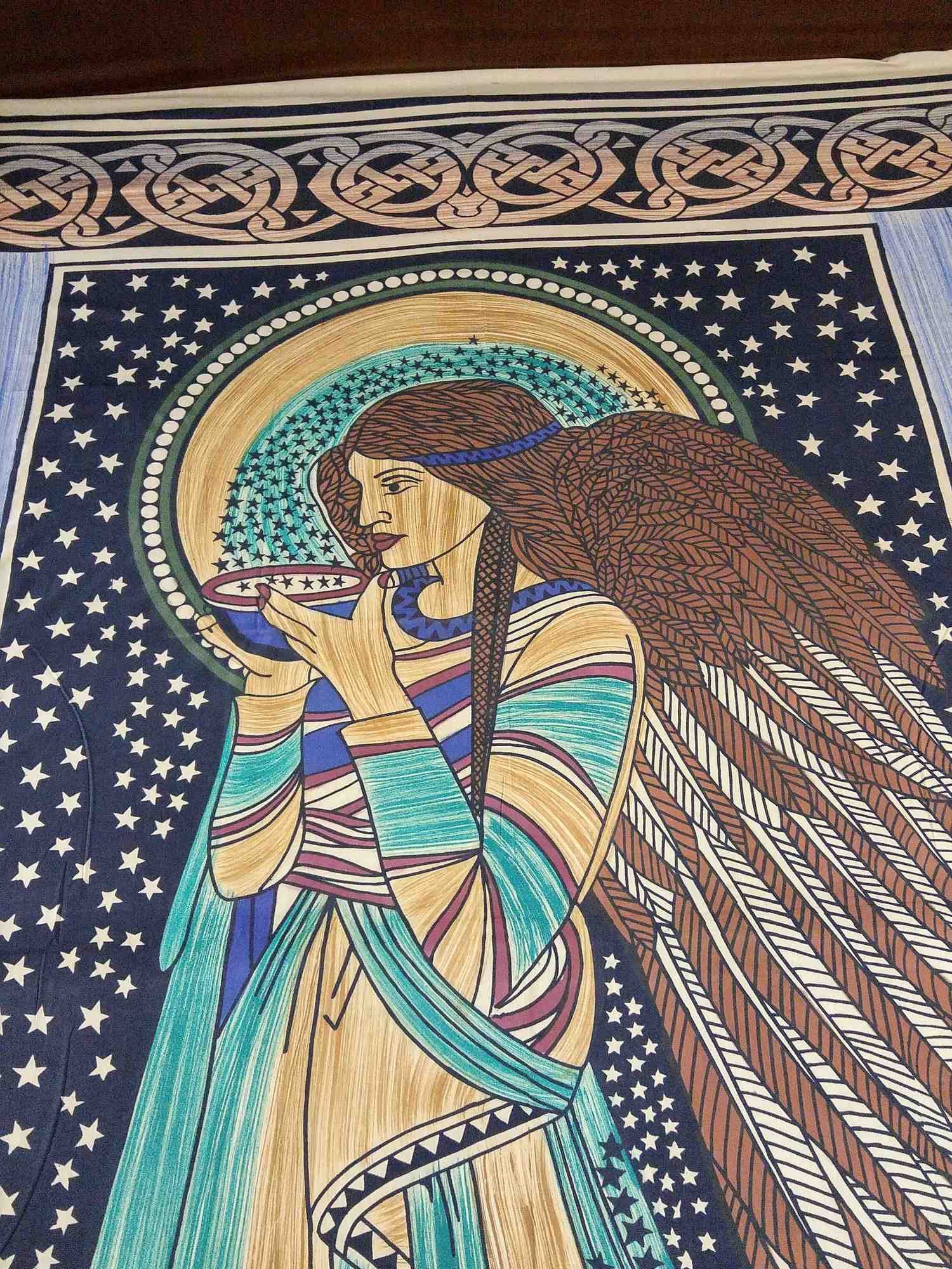 Handmade Cotton Celtic Peace Angel Tapestry Tablecloth Coverlet Throw 88x106 Inches - Sweet Us