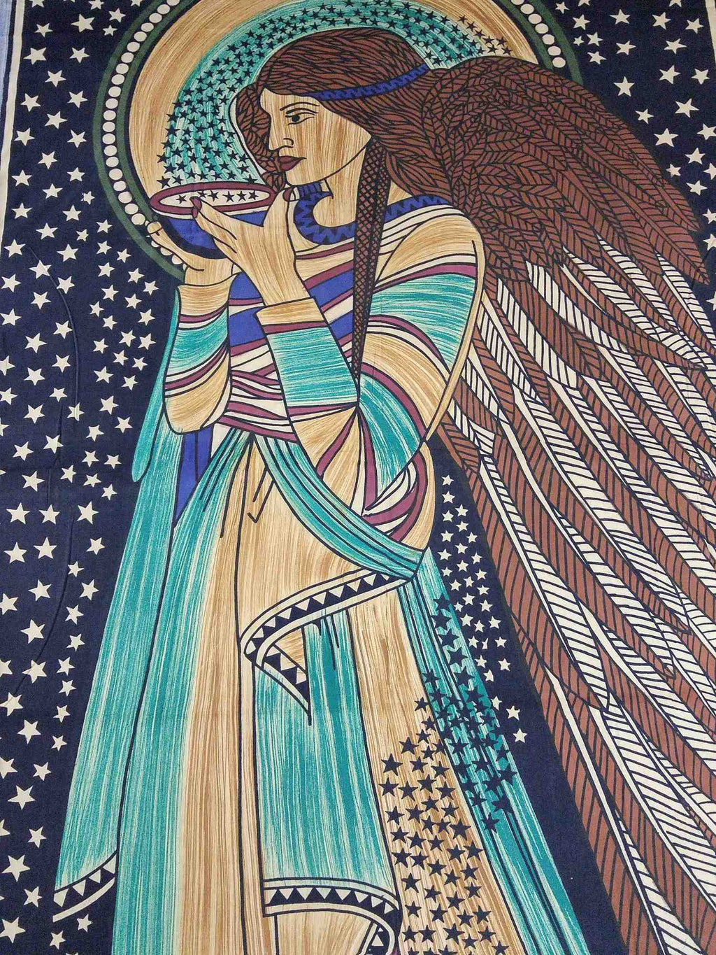 Handmade Cotton Celtic Peace Angel Tapestry Tablecloth Coverlet Throw 88x106 Inches - Sweet Us