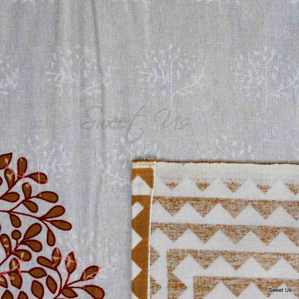 Cotton Tree of Life Print Floral Tablecloth Rectangle 88x102 White Blue Tan