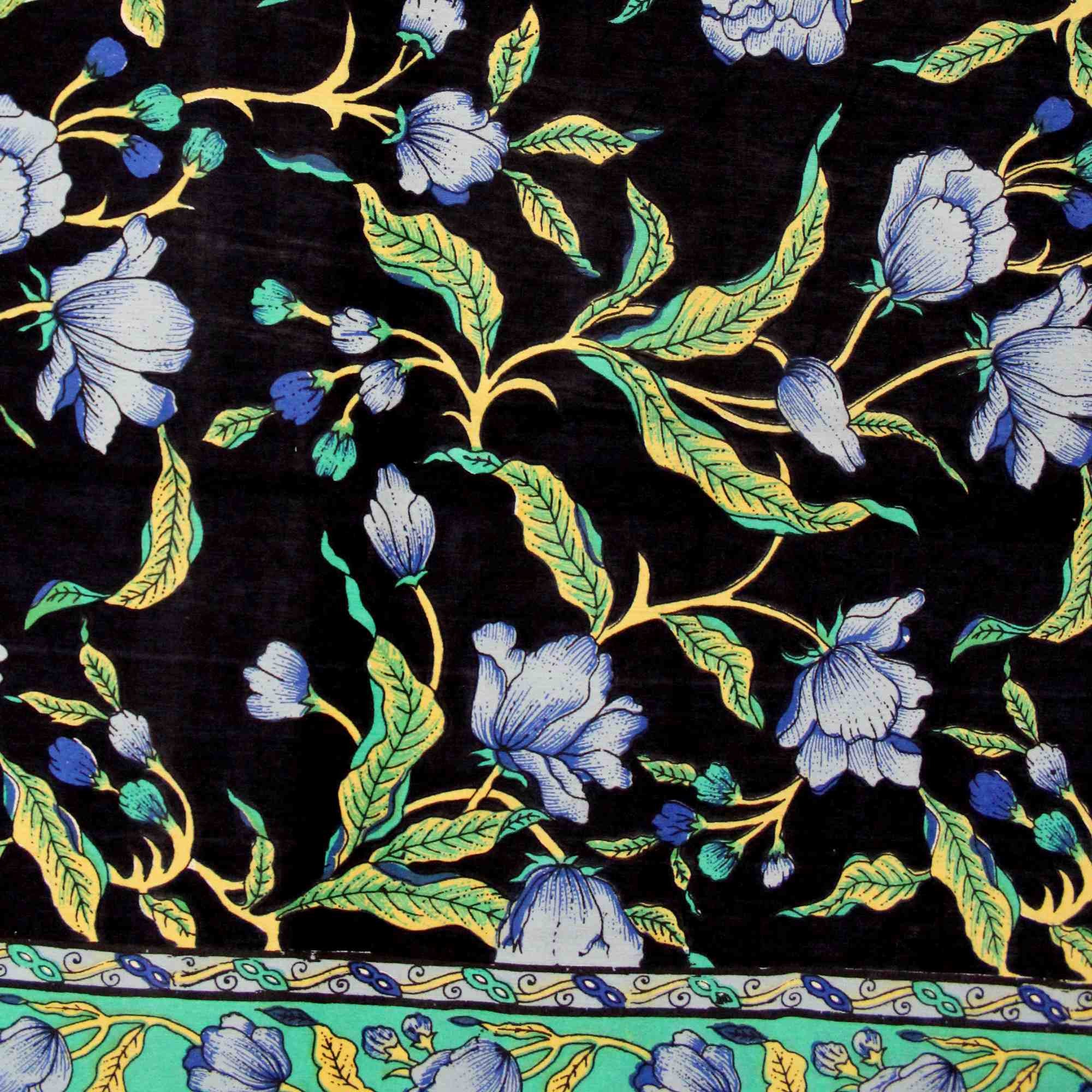 Handmade Cotton Floral Print Tapestry Tablecloth Coverlet Bedspread Twin Full Black Green - Sweet Us