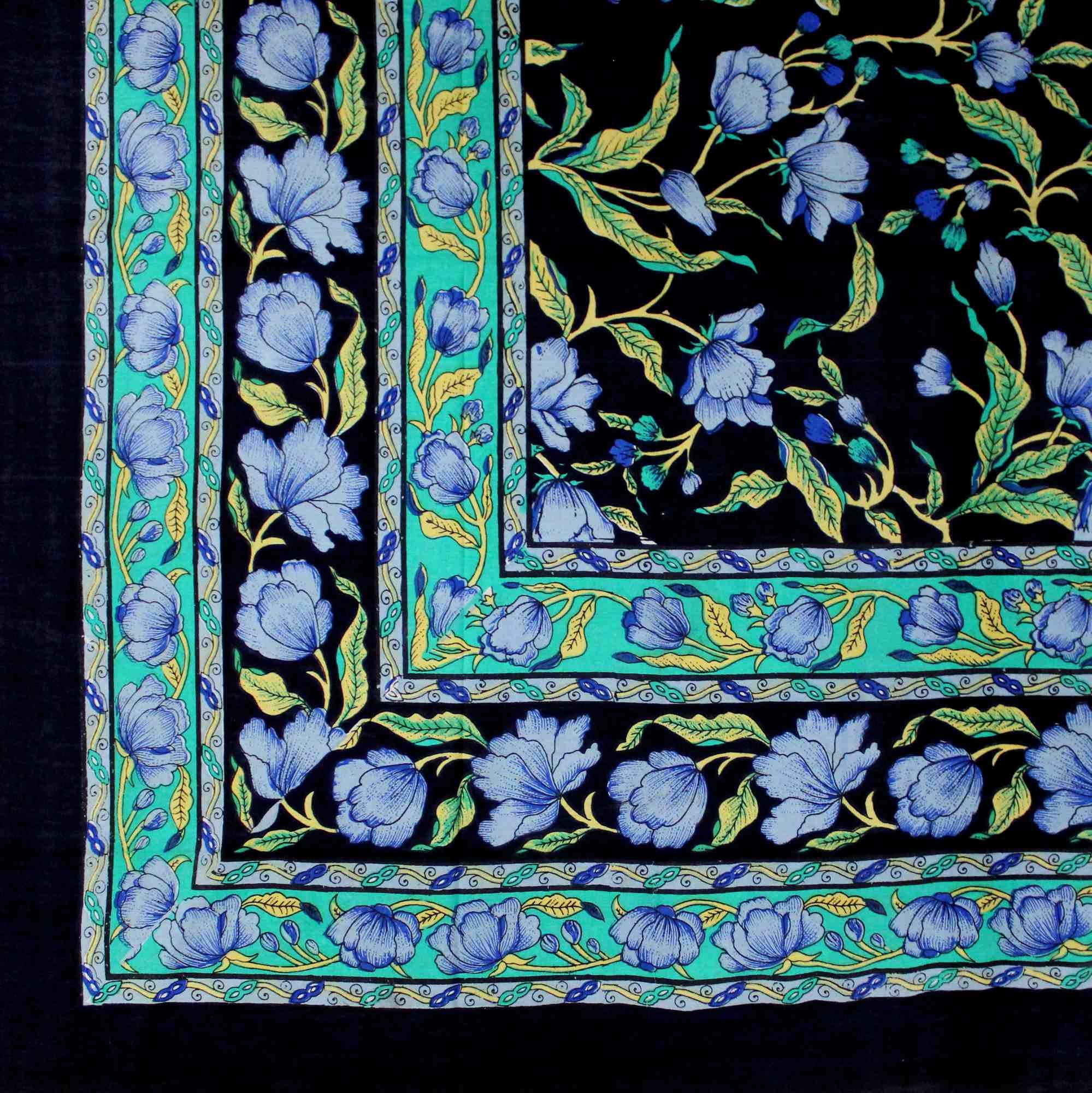 Handmade Cotton Floral Print Tapestry Tablecloth Coverlet Bedspread Twin Full Black Green - Sweet Us