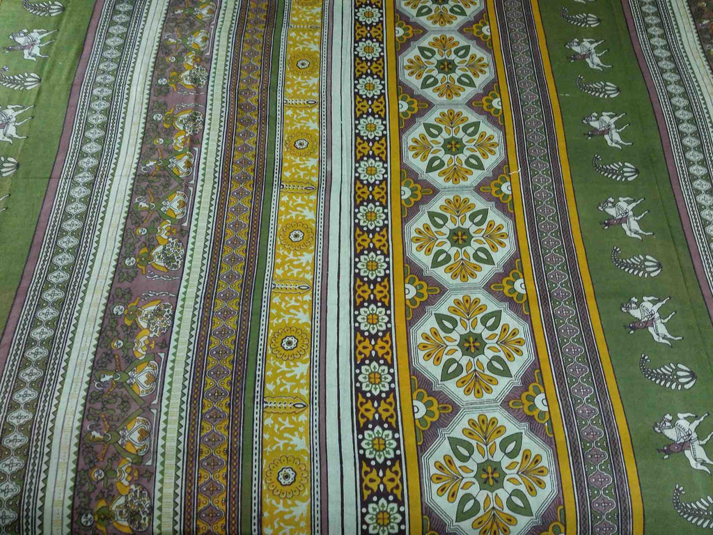 Cotton Kalamkari Tapestry Wall Hang Tablecloth Rectangle Green Blue Red - Sweet Us