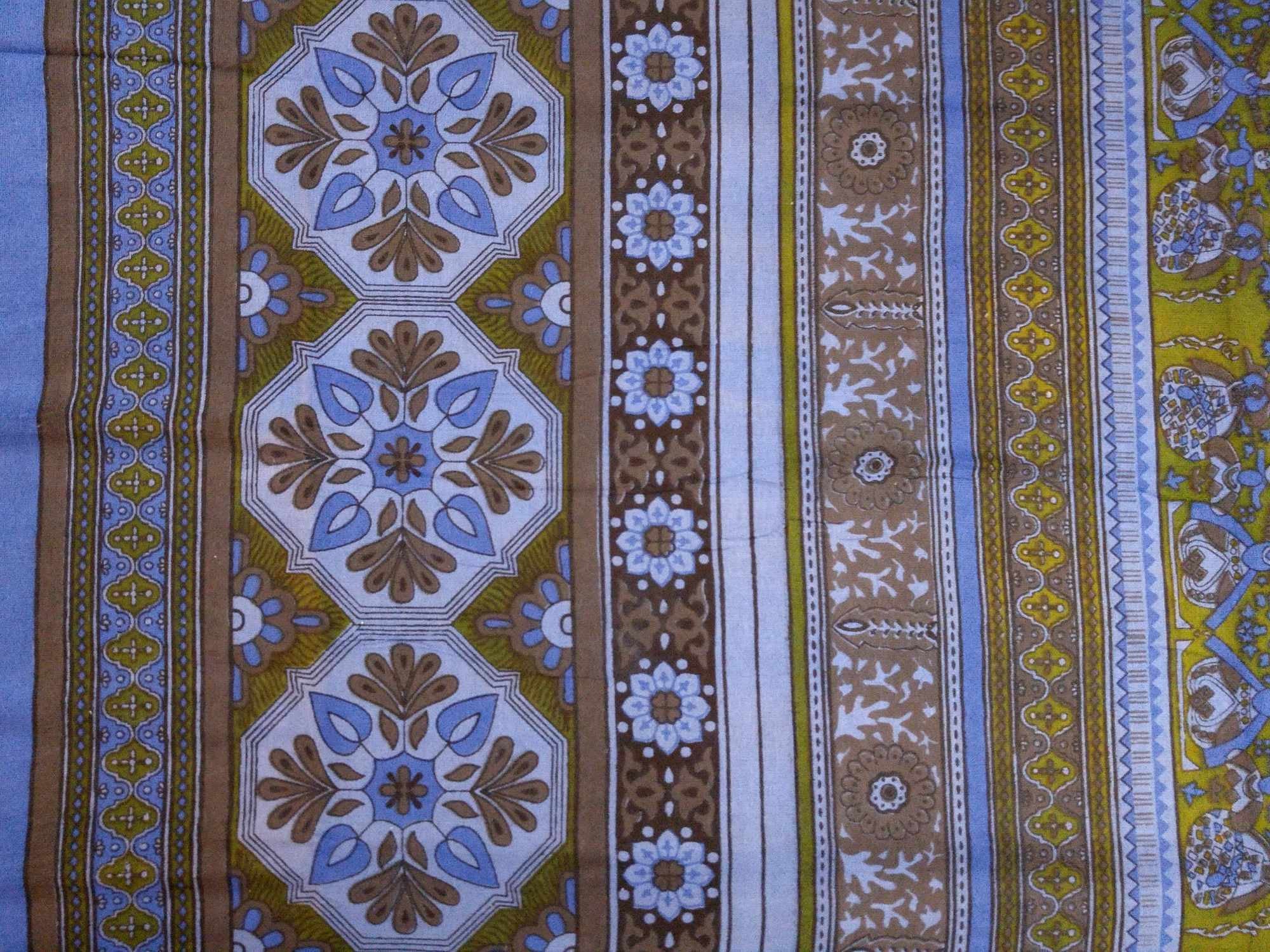 Cotton Kalamkari Tapestry Wall Hang Tablecloth Rectangle Green Blue Red - Sweet Us
