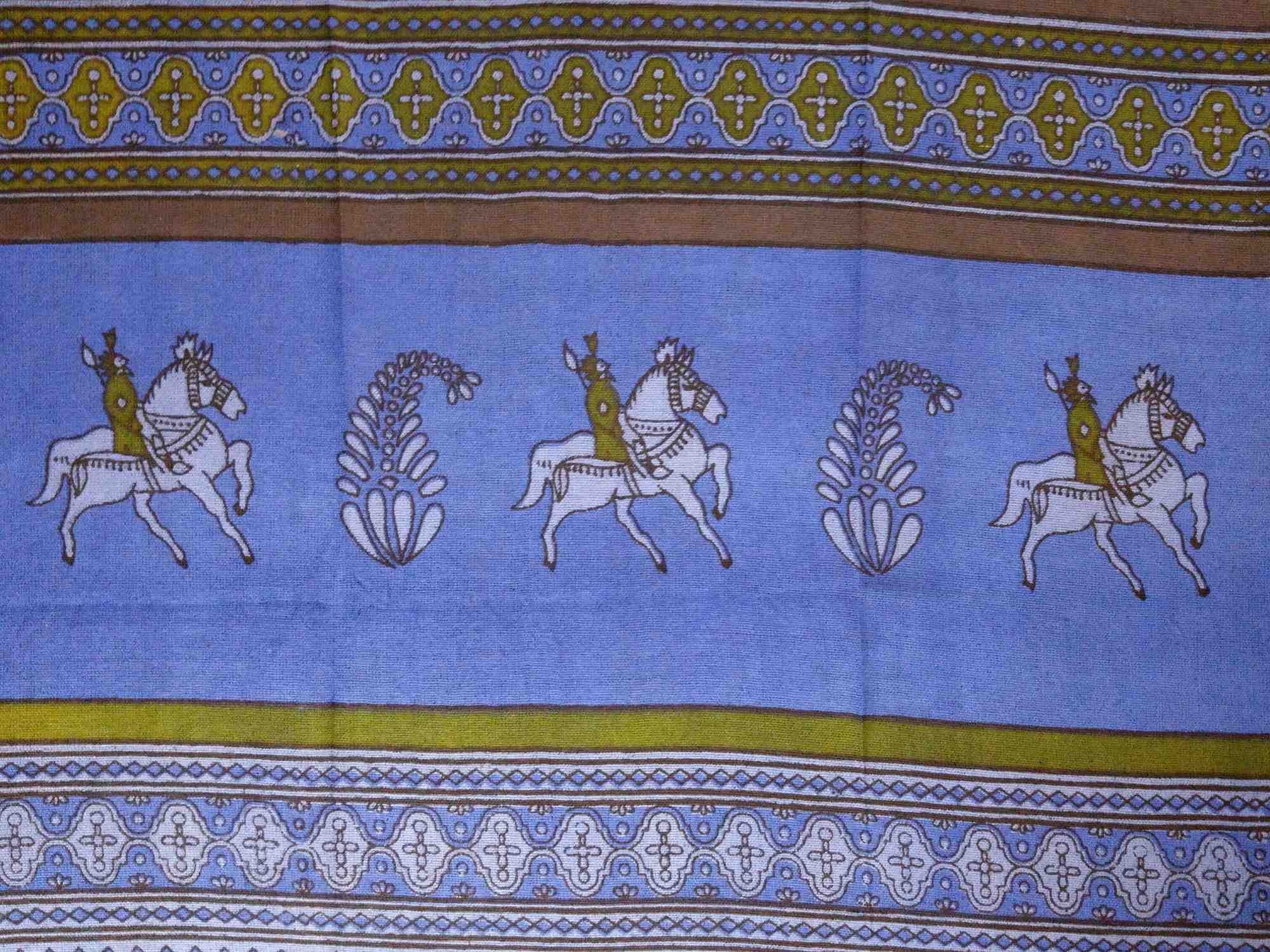 Cotton Kalamkari Tapestry Wall Hang Tablecloth Rectangle Green Blue Red - Sweet Us