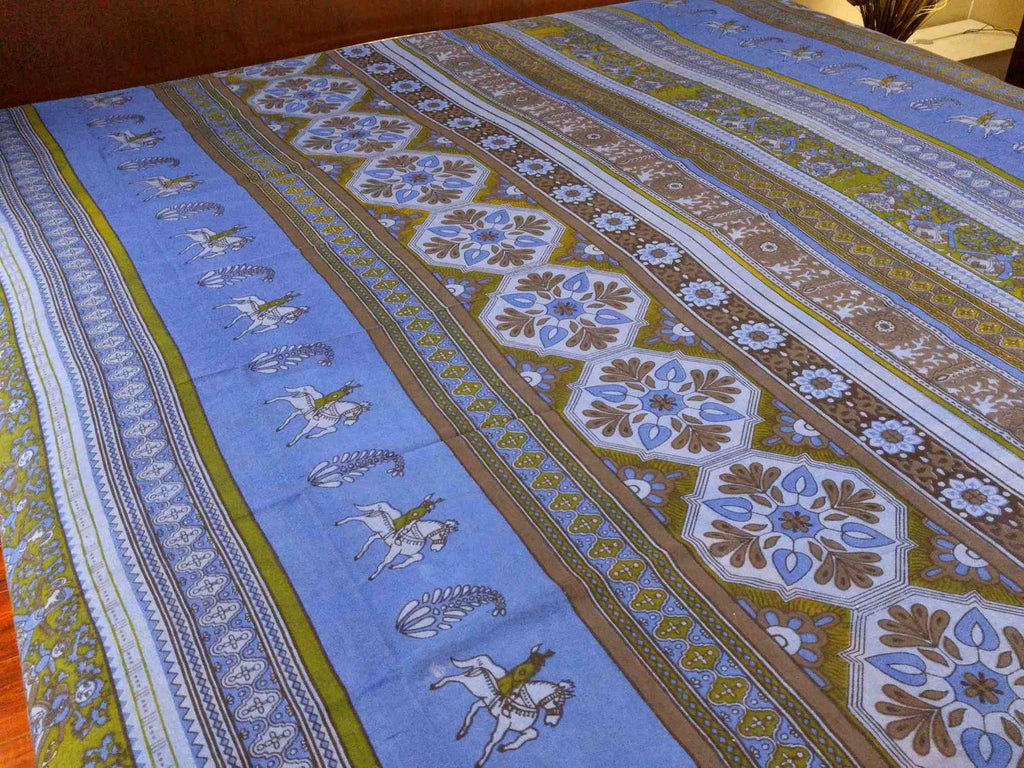 Cotton Kalamkari Tapestry Wall Hang Tablecloth Rectangle Green Blue Red - Sweet Us