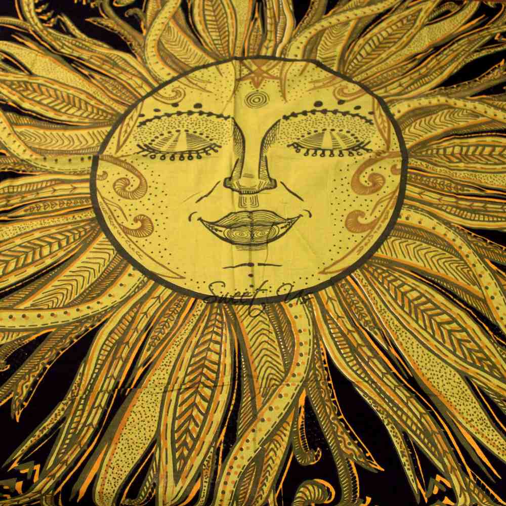 Sun Goddess Cotton Tablecloth Rectangle Midnight Gold Dining Linen