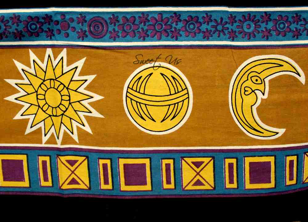 Golden Moon Cotton Tablecloth Rectangle Cosmic Blue Dining Linen