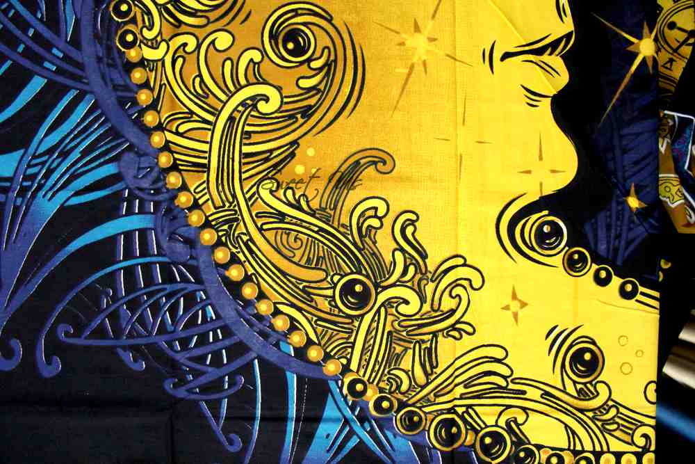 Golden Moon Cotton Tablecloth Rectangle Cosmic Blue Dining Linen