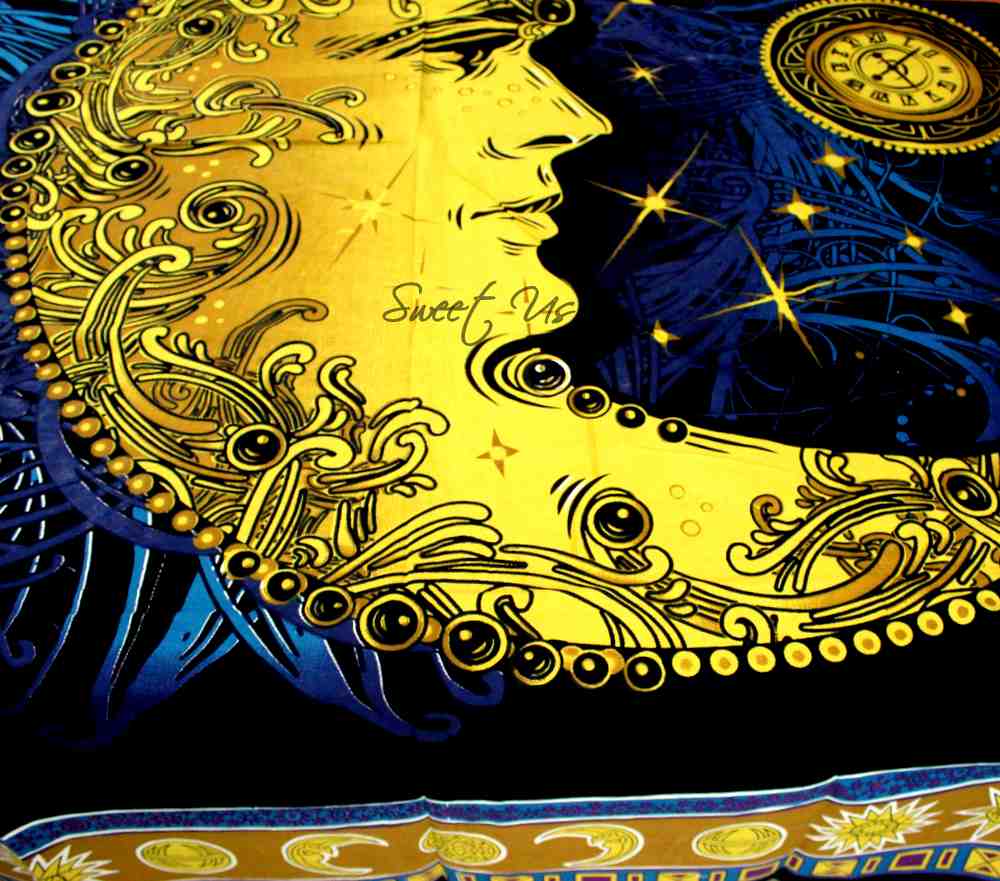 Golden Moon Cotton Tablecloth Rectangle Cosmic Blue Dining Linen