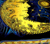 Golden Moon Cotton Tablecloth Rectangle Cosmic Blue Dining Linen
