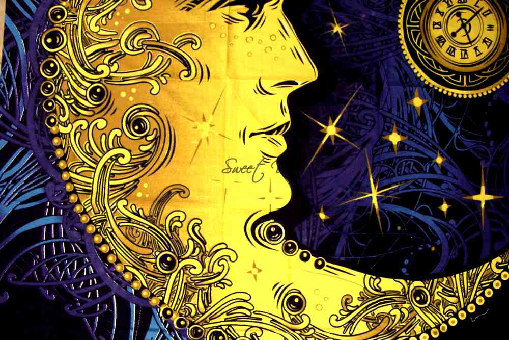 Golden Moon Cotton Tablecloth Rectangle Cosmic Blue Dining Linen