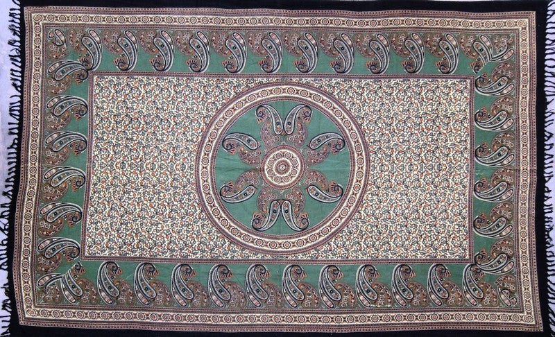Handmade Cotton Paisley Mandala Tapestry Tablecloth Spread Full with Fringes - Sweet Us