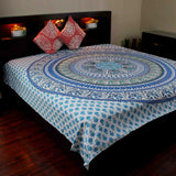Elephant Mandala Tapestry Cotton Tablecloth Bedspread Beach Sheet Twin Full Blue - Sweet Us