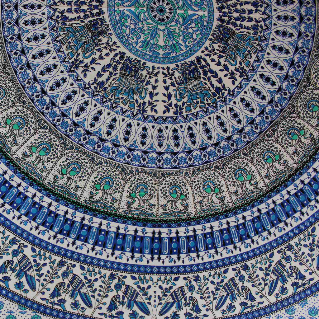 Elephant Mandala Tapestry Cotton Tablecloth Bedspread Beach Sheet Twin Full Blue - Sweet Us