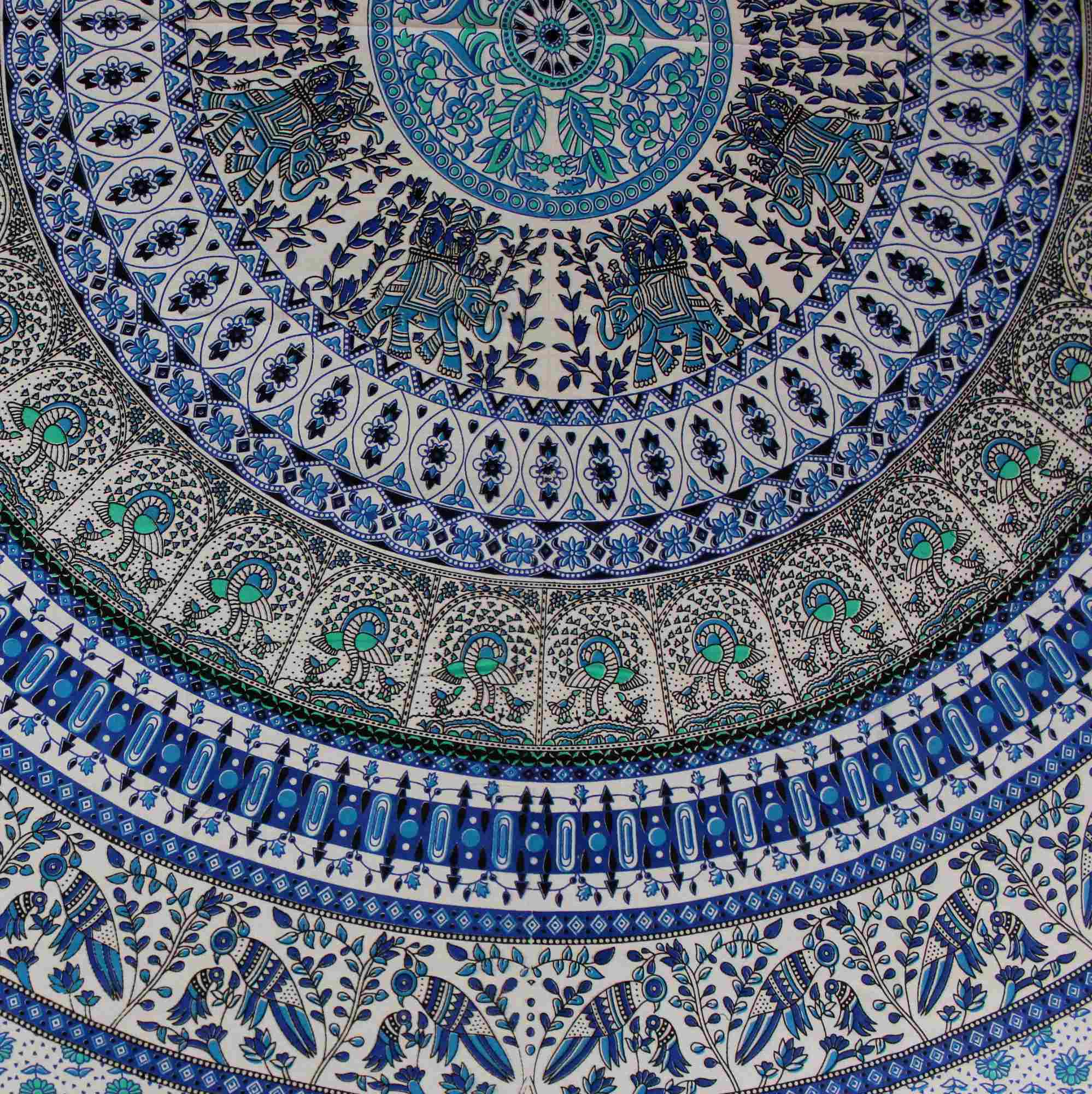 Elephant Mandala Tapestry Cotton Tablecloth Bedspread Beach Sheet Twin Full Blue - Sweet Us