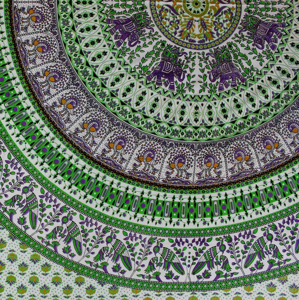 Elephant Mandala Cotton Tablecloth Rectangle Bed Sheet Full Blue Green Red