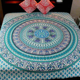 Elephant Mandala Cotton Tablecloth Rectangle Bed Sheet Full Blue Green Red