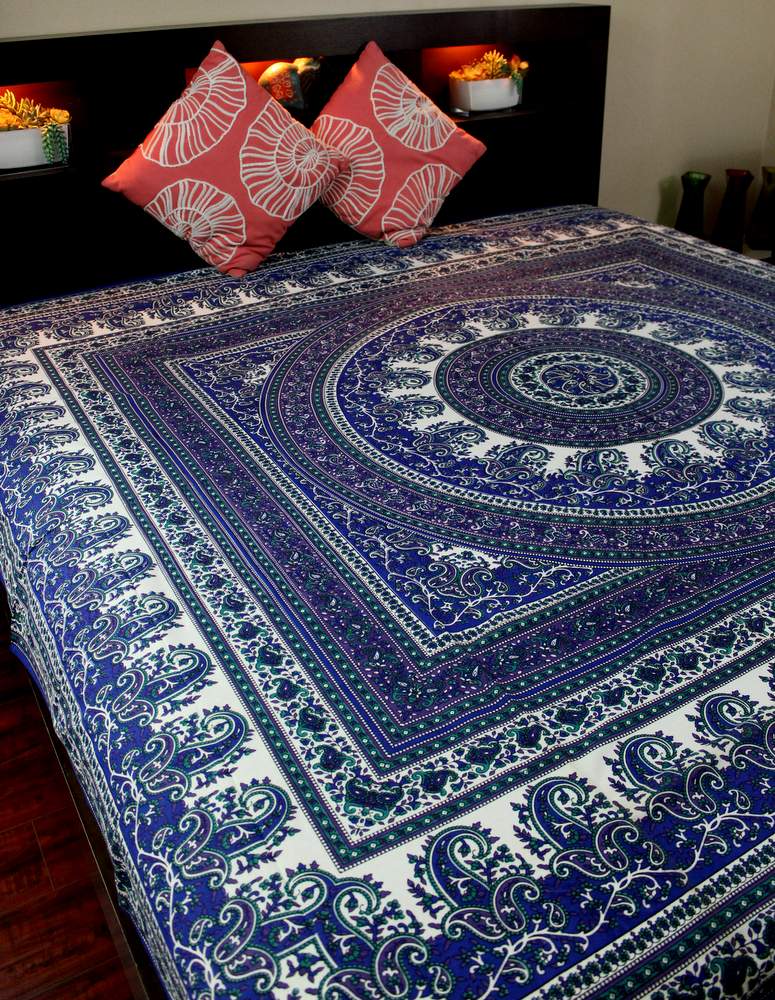 Cotton Mandala Paisley Floral Tapestry Tablecloth Rectangle Blue Purple Brown - Sweet Us
