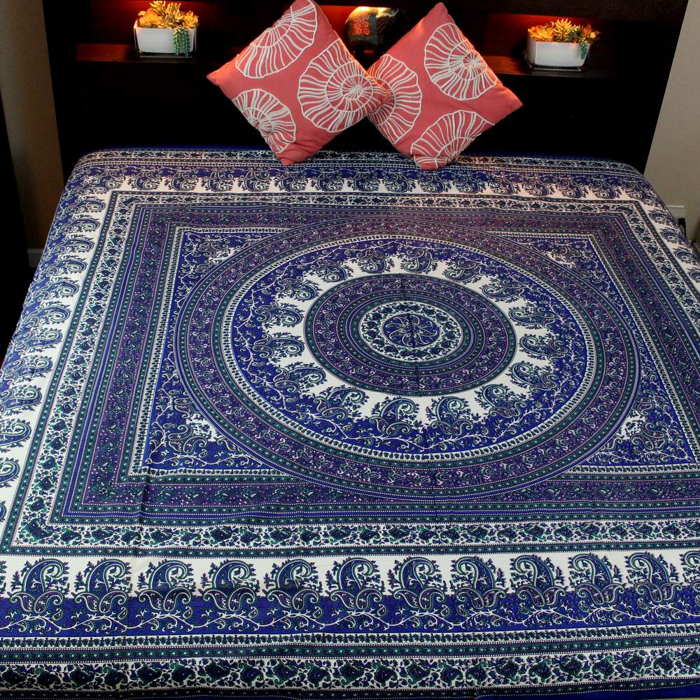 Cotton Mandala Paisley Floral Tapestry Tablecloth Rectangle Blue Purple Brown - Sweet Us