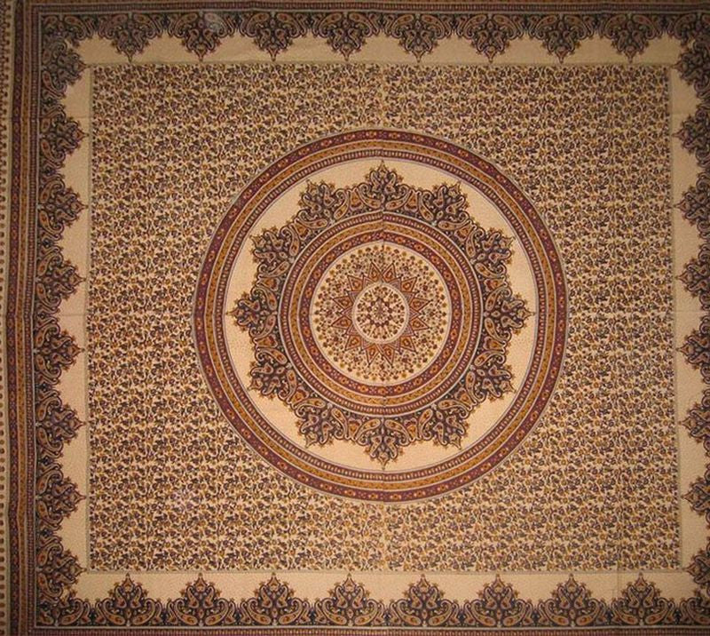 Handmade Cotton Floral Jaipur Paisley Mandala Tablecloth Tapestry Earthy 87x90 - Sweet Us